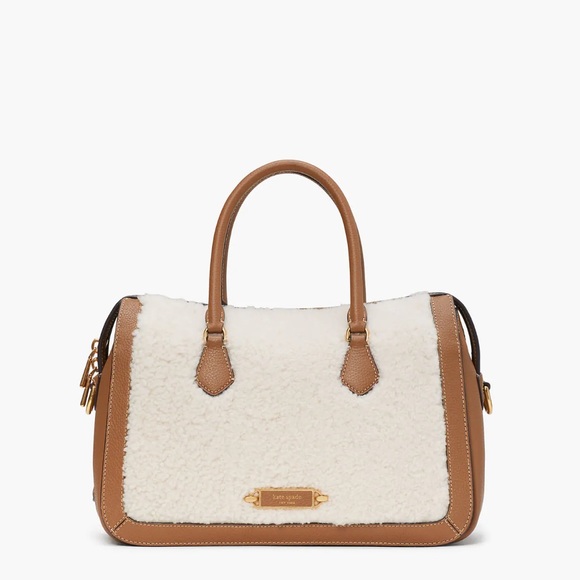 ♠️ Kate Spade Gramercy Shearling Fur Medium Satchel Crossbody, Cream NWT - Picture 1 of 8